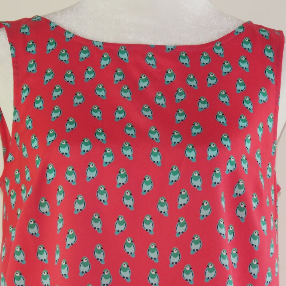 Loft Pink, Red & Green Bird Print Dress Tank Top with Back Tie Size XS (C1293)